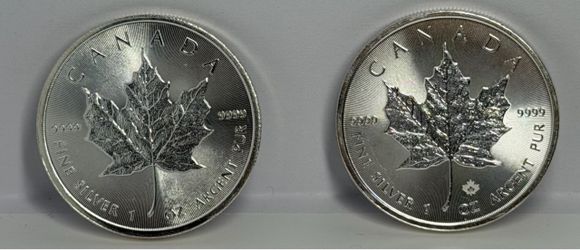 Canadian .9999 Silver Maple Leaf 1 oz Coins 2019 & 2022