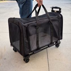 New In Box  25x14x14 Inch Tall Bag Detachable Dolly Rolling Pet Dog Cat Carrier Travel Duffle Bag Breathable Mesh Screen Doors 
