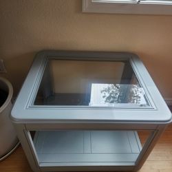 Glass Top, Gray Side Table