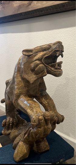 Calligraphy Jasper Stone Tiger Statue / Sculpture