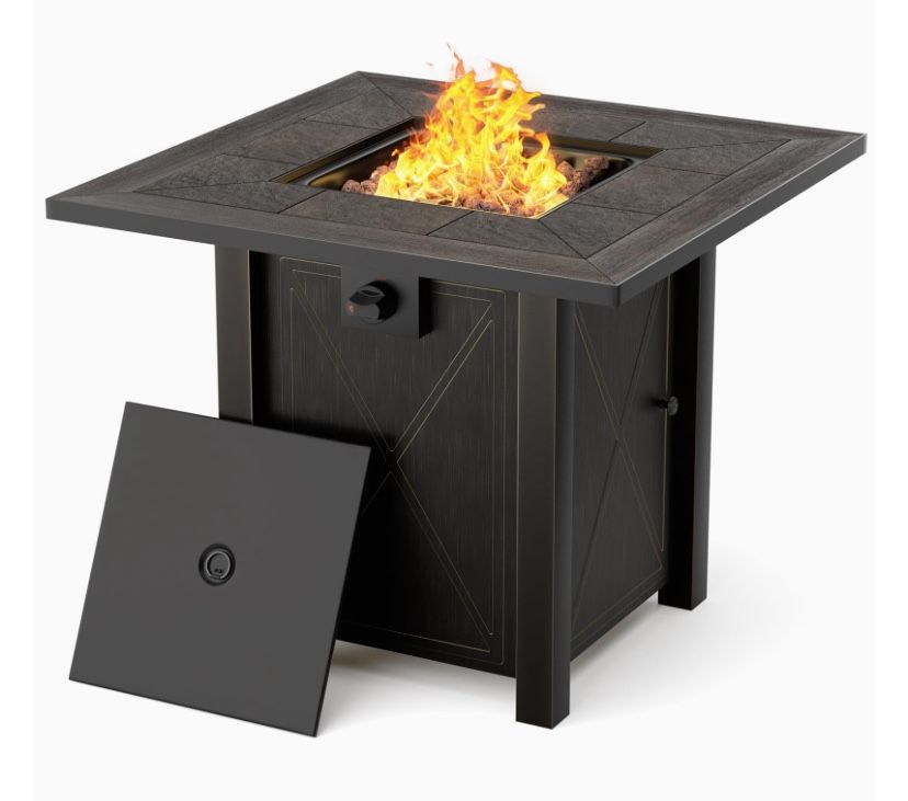 NEW ASSEMBLED 30" Propane Fire Pit Table with Ceramic Tabletop 50000 BTU w/ Cover Lid and Lava Rocks