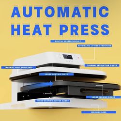 HTVRONT Automatic Heat Press Machine, Professional for Heat Transfer Projects, Smart T-Shirt Press Machine with Auto Release-White