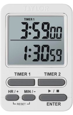 Taylor Dual Event Digital Timer w/Clock, White