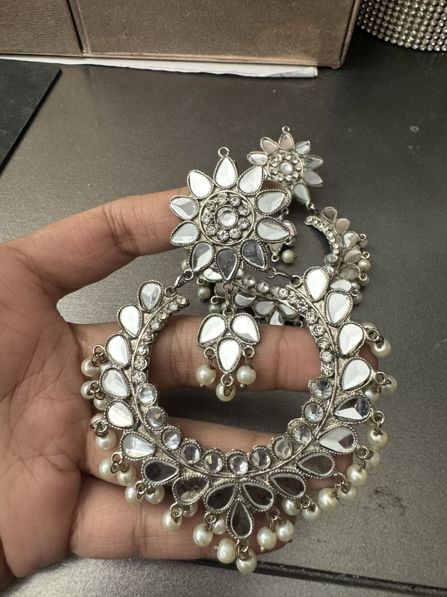 Silver Kundan Earrings 