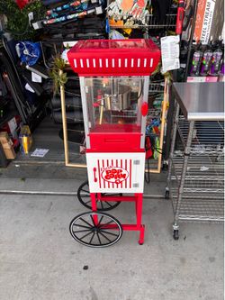 Nostalgia 380 W 2.5 oz. Red/White Hot Air Popcorn Cart with Easy Mobility