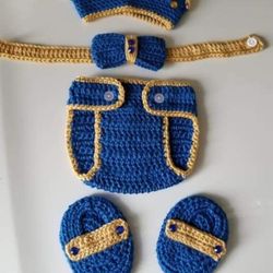 Crochet Baby Boy Prince Diaper Cover Outfit Photo Prop 