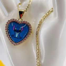 Stich cadena y colgante oro laminado 14k/Gold Plated 