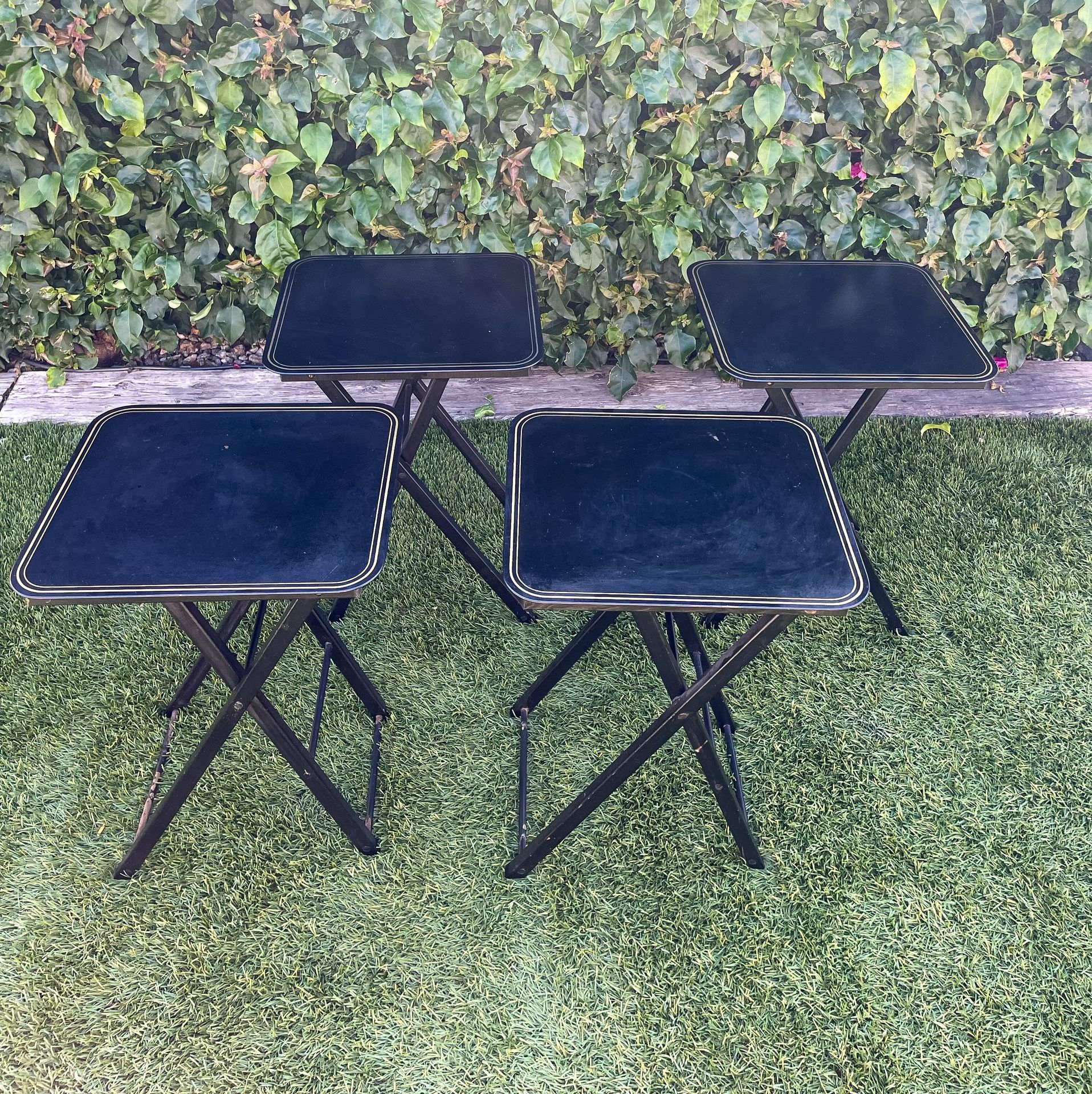 Vintage Midcentury Artex Set Of 4 Butlerette Black Gold Wood Folding TV Trays