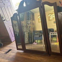 Beautiful Real Oak Three  Dresser Mirror