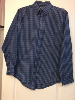 Men’s Blue Button Front collared Full Sleeve checked Dress Shirt Size small