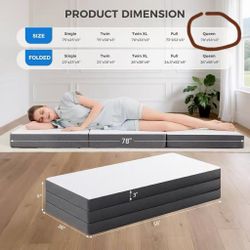 MASVIS Trifold Mattress, 3 Inch Memory Foam Foldable Mattress with Washable Cover, Tri-Folding Floor Bed for Camping, Queen (new in box)