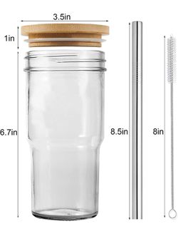 Hweryho 4 Pack Drinking Jars, Glass Drinking Cups with Bamboo Lid