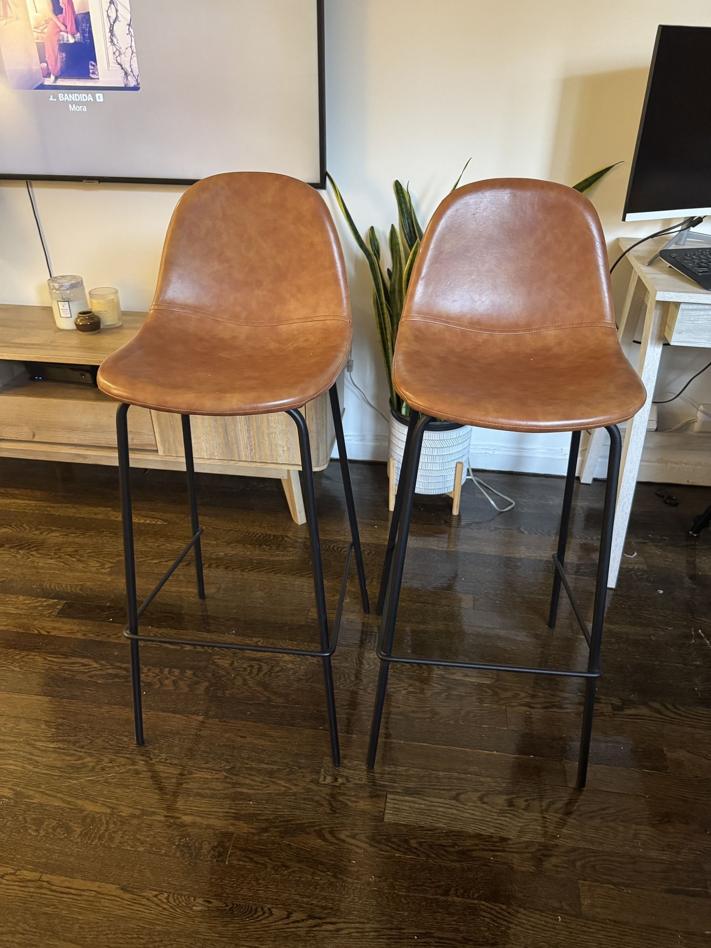 Set Of Camel Brown Bar Stools