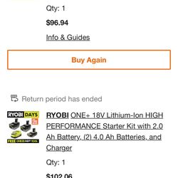 Ryobi 18v Finishing Nailer w/ Batteries and charger