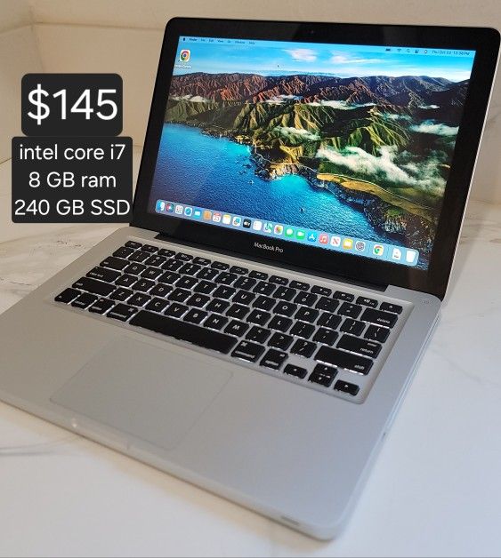 Apple MacBook Pro. MacOS Sequoia. Intel core i7. 8 GB ram. 240 GB SSD. DELIVERY AVAILABLE. Se Habla Español.