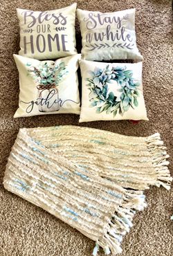 New Country Farmhouse Pillows, Throwblanket For Entryway Table Couch Livingroom Bedroom Anywhere Green Tan Grey T