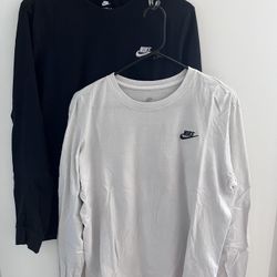 Nike Club Black & White Long Sleeve T-Shirts Men’s Size Medium USED (2 Shirt Bundle) 