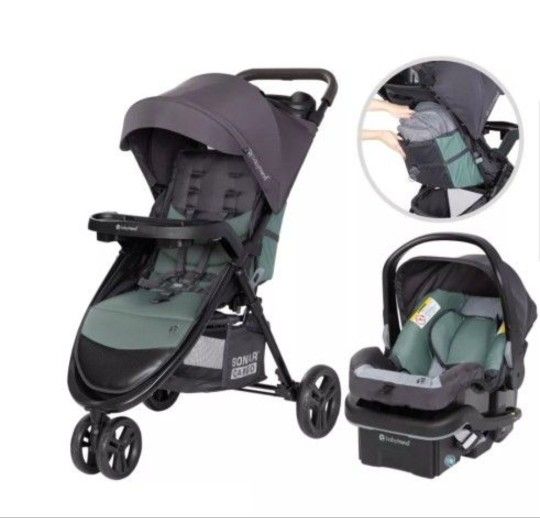 Sonar Cargo 3-Wheel Travel System with EZ-Lift-Desert Sage  Baby Trend 3-Wheel Stroller and Car Seat Combo with Optimal Storage.  Very good condition.