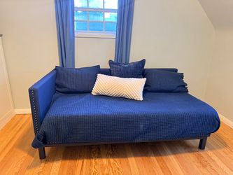 Blue Upholstered Daybed with Nailhead Trim
