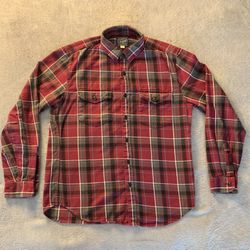 J Crew Size Medium Flannel Vintage Style Maroon Red & Gray Tartan Plaid 2015 😎