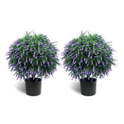Sunnyglade 21.6” Tall Artificial Lavender Topiary Ball Tree Set of 2 Pack Potted Bushes UV Resistant Potted Plants for Indoor Outdoor Home Garden(Purp