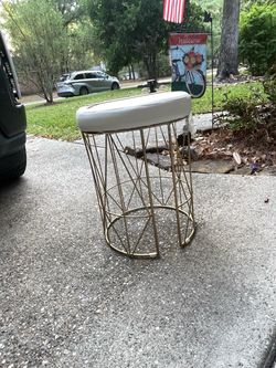Gold Wire Frame Stool with White Cushion
