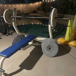 Flat Bench, Olympic Bar, And Plates💪🏼