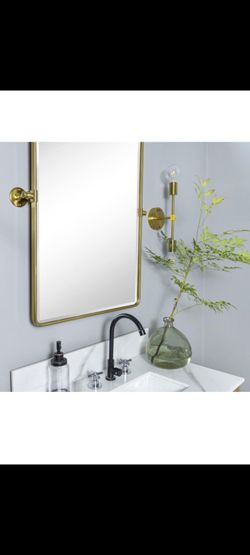 Gold Rectangular Pivoting Bathroom Mirror ( Brand New, In Box ) For $30