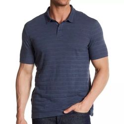 John Varvatos Star USA Slim Fit Short Sleeve Variegated Stripe Polo Shirt Size S Storm Blue 