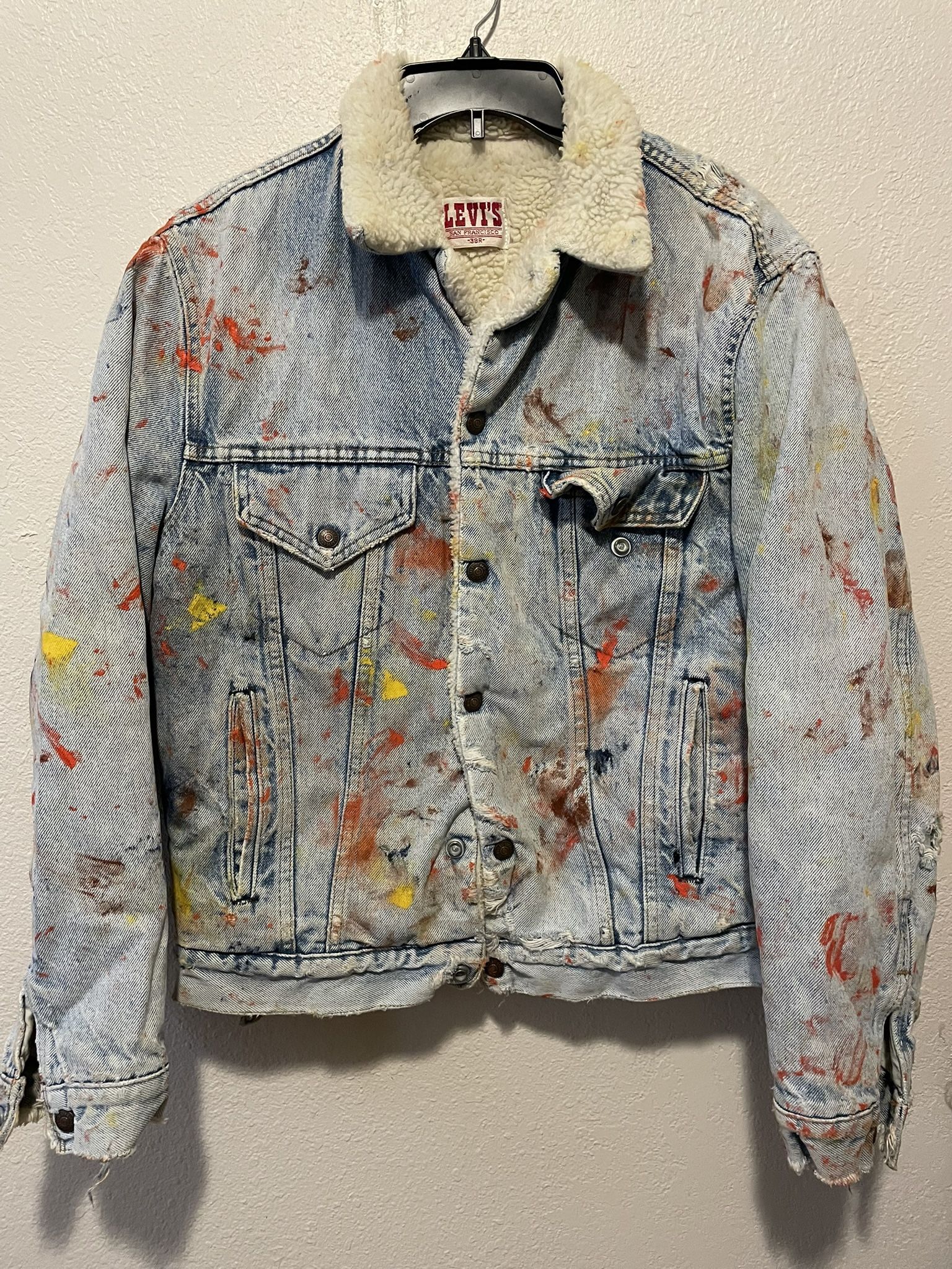 Vintage Levis Sherpa Lined Trucker Jacket Wash Blue Denim USA Made Medium