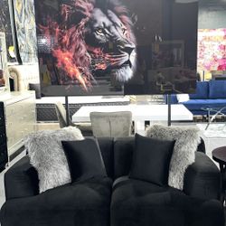 NEW LOVESEAT BLACK VELVET 75x40