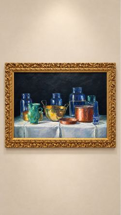 Classic Takács G. Still Life, Photorealist Oil Painting on Canvas Circa🌷