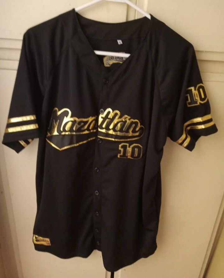 mazatlan sinaloa baseball jersey size large color black with gold letters