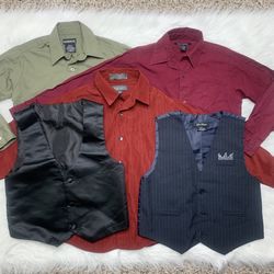 Size 7 Kids Boy Long Sleeves Button Down Shirt & Vest LOT