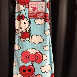 NWT Hello Kitty Valentines Day Blue, Red, & Pink Heart Ballon’s Throw Blanket