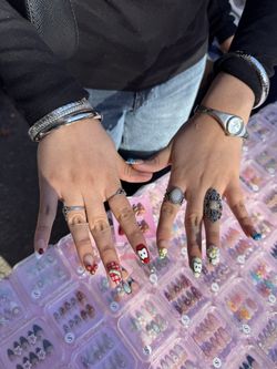 10 sets of mystery Bundle Handmade Press-On Nails ( Pictures for reference only)  Brand new! Never used or worn !  ✨ Mix Designs – 3D flowers, “Hot, S