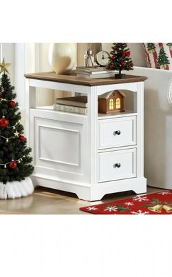 Farmhouse End Table with 2 Drawers,