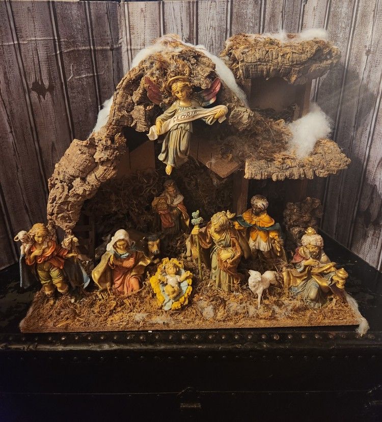 Beautiful Nativity Scene With Hand Made Stable