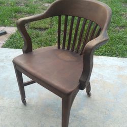Vintage Solid Wood Rolling Office Bankers Chair Sikes Co Inc Buffalo NY