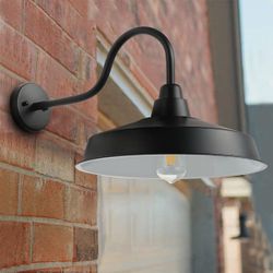 Modern 16 in. 1-Light Black Exterior Indoor/Outdoor HardwiredGooseneck Barn Light Fixture Industrial Wall Sconce