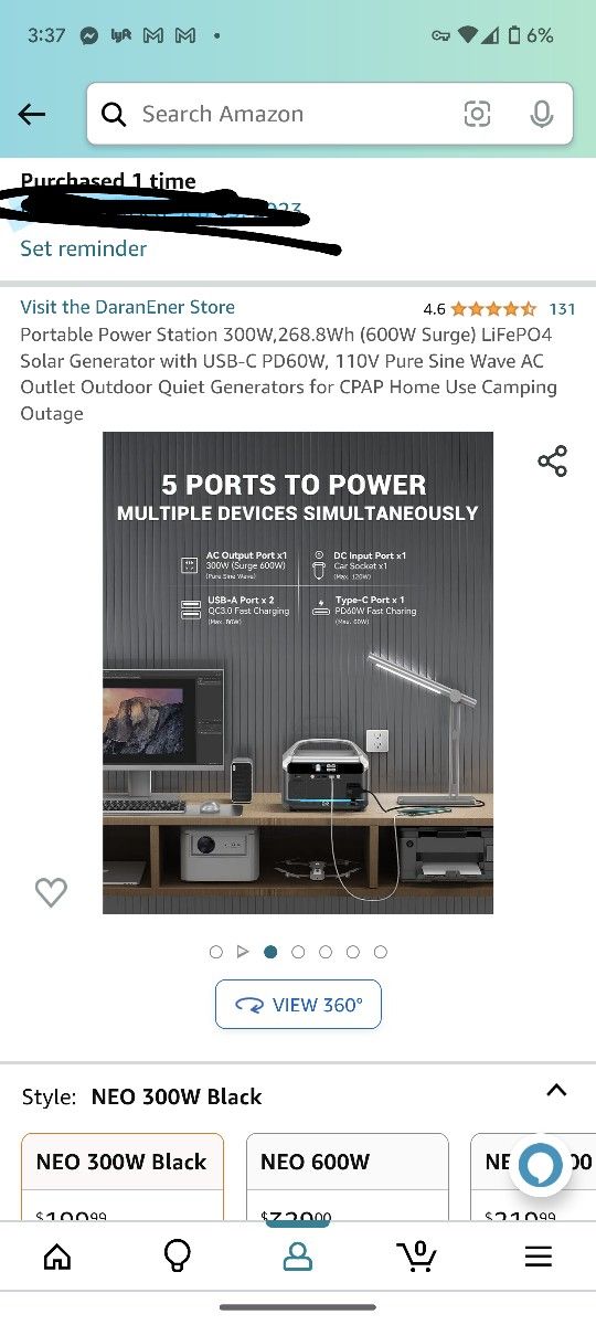 Portable Power Station 300W,268.8Wh (600W Surge) LiFePO4 Solar Generator with USB-C PD60W, 110V Pure Sine Wave AC Outlet Outdoor Quiet Generators for