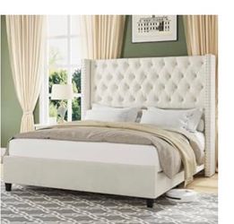 Beautiful Cream Velvet King Bedframe