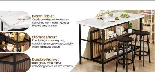 Wooden Kitchen Island with Stools