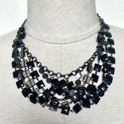 Black Beaded Multi Strand Necklace 