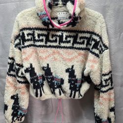 Aero Womens Llama Long Sleeve Hoodie Size Large