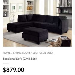 Black Sectional Sofa - Ottoman Sold Separately 