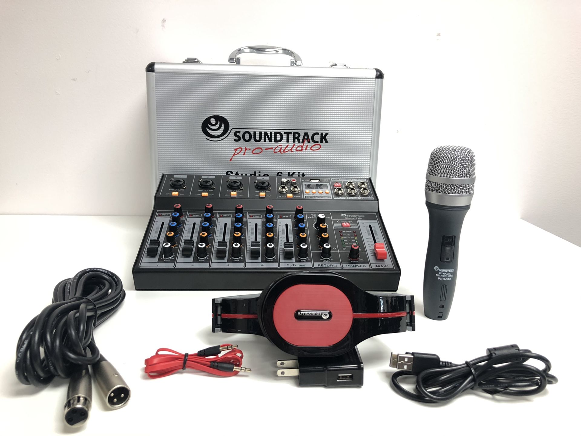 Studio 6 Kit.Mixer 6 Channels.Computers interface.Bluetooth, USB, MP3.Wired microphone.Sounds effects .