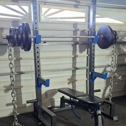 <<FREE DELIVERY>>  SQUAT RACK  + ADJUSTABLE BENCH + OLYMPIC WEIGHT PLATES + OLYMPIC BARBELL + OLYMPIC WEIGHT TREE 