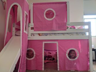 Castle bed with slide and mattress