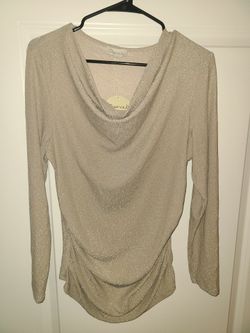 Chenault Shimmer Cowl Neck Long Sleeve Top